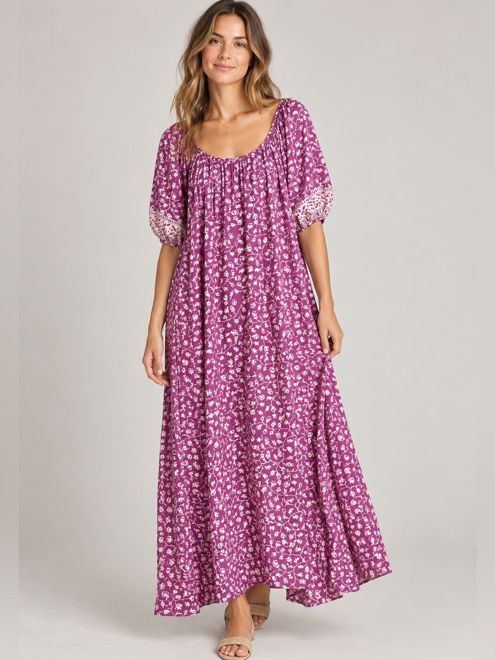 Natalie Martin Silk Maxi Dress Women’s Small Floral Long Flowy Baby Doll V